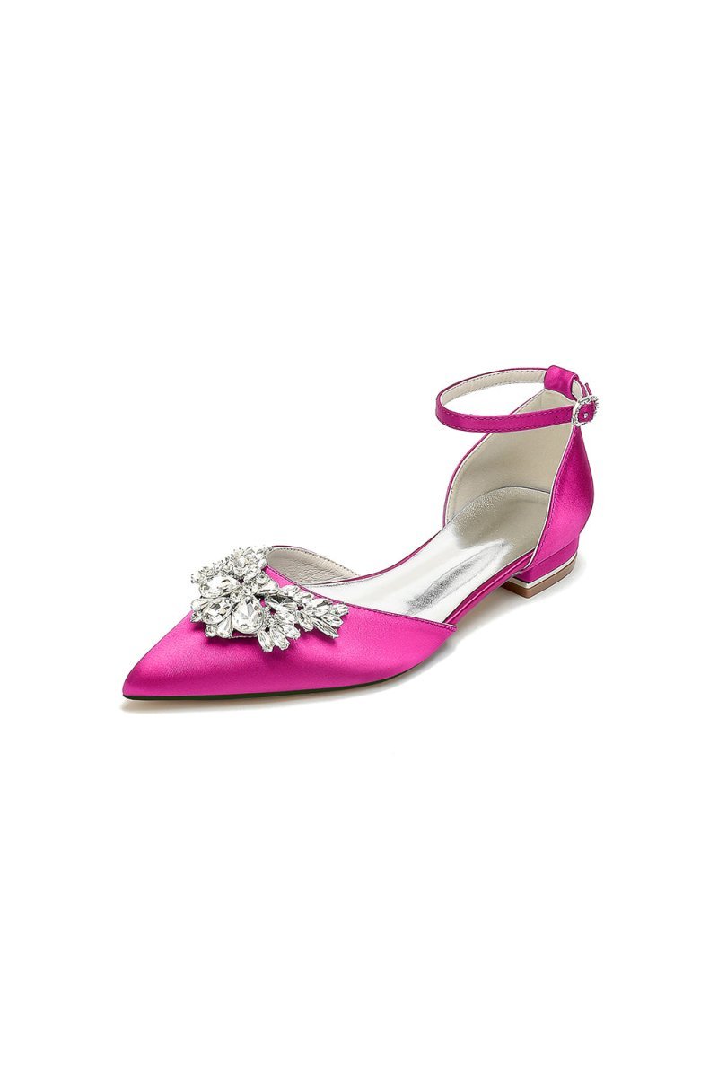 Rhinestone Pointed Toe Ankle Strap Kitten Heels - BOLODOO