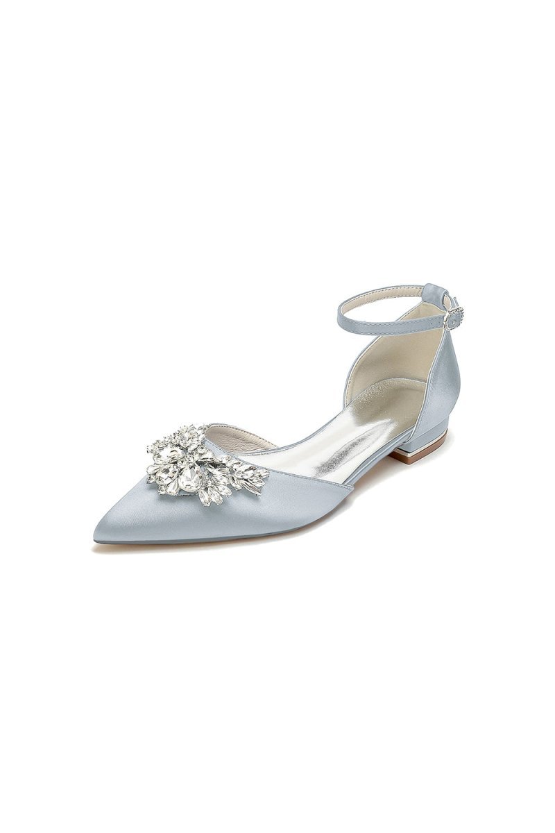 Rhinestone Pointed Toe Ankle Strap Kitten Heels - BOLODOO