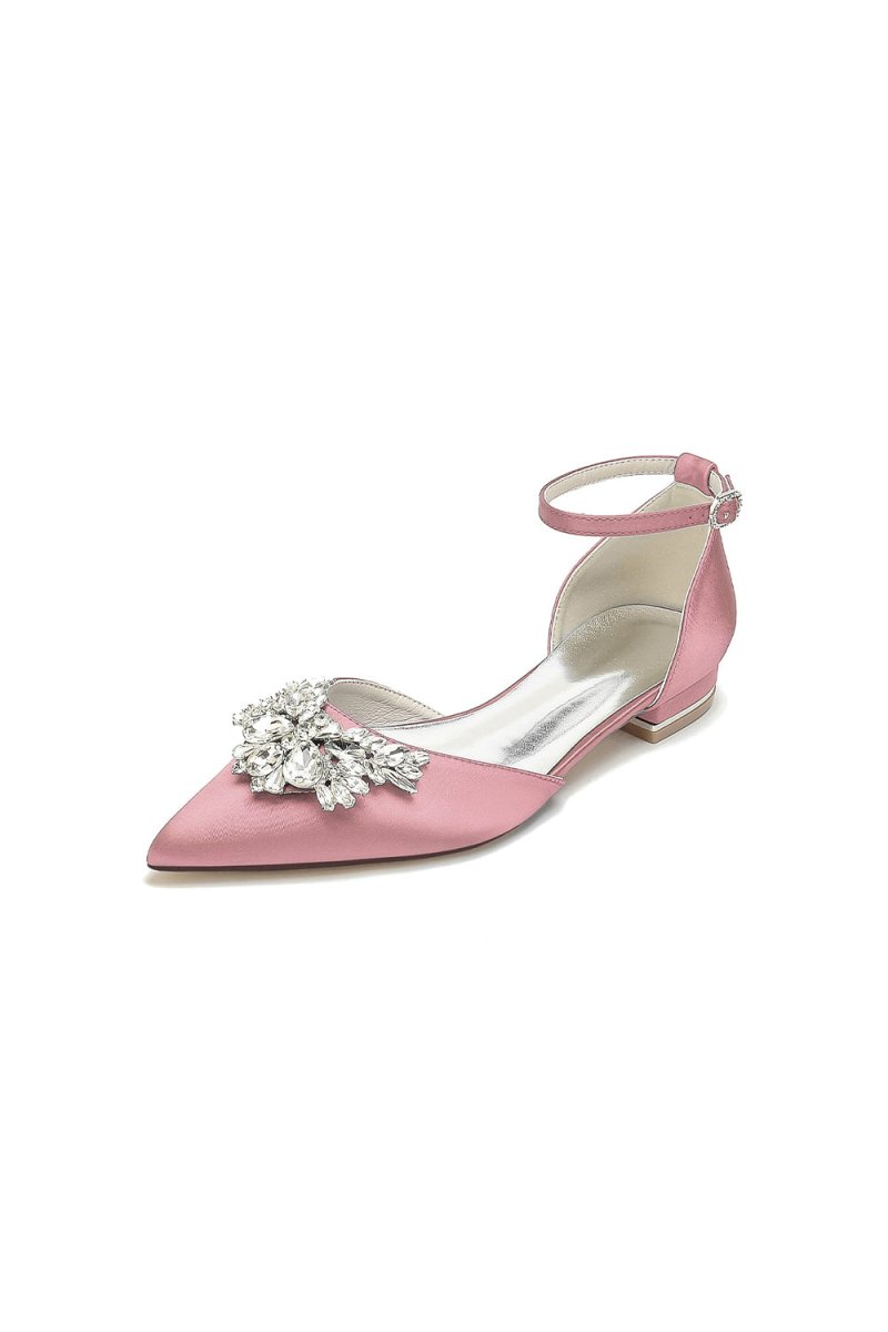 Rhinestone Pointed Toe Ankle Strap Kitten Heels - BOLODOO