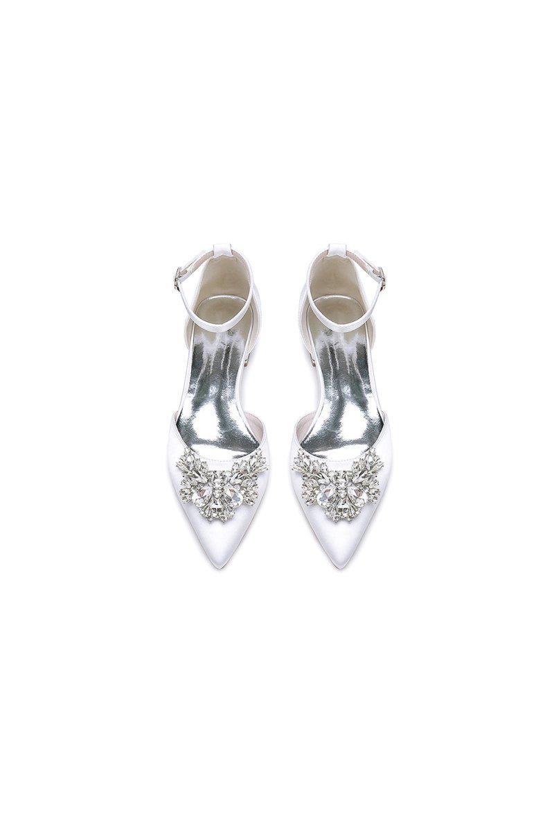 Rhinestone Pointed Toe Ankle Strap Kitten Heels