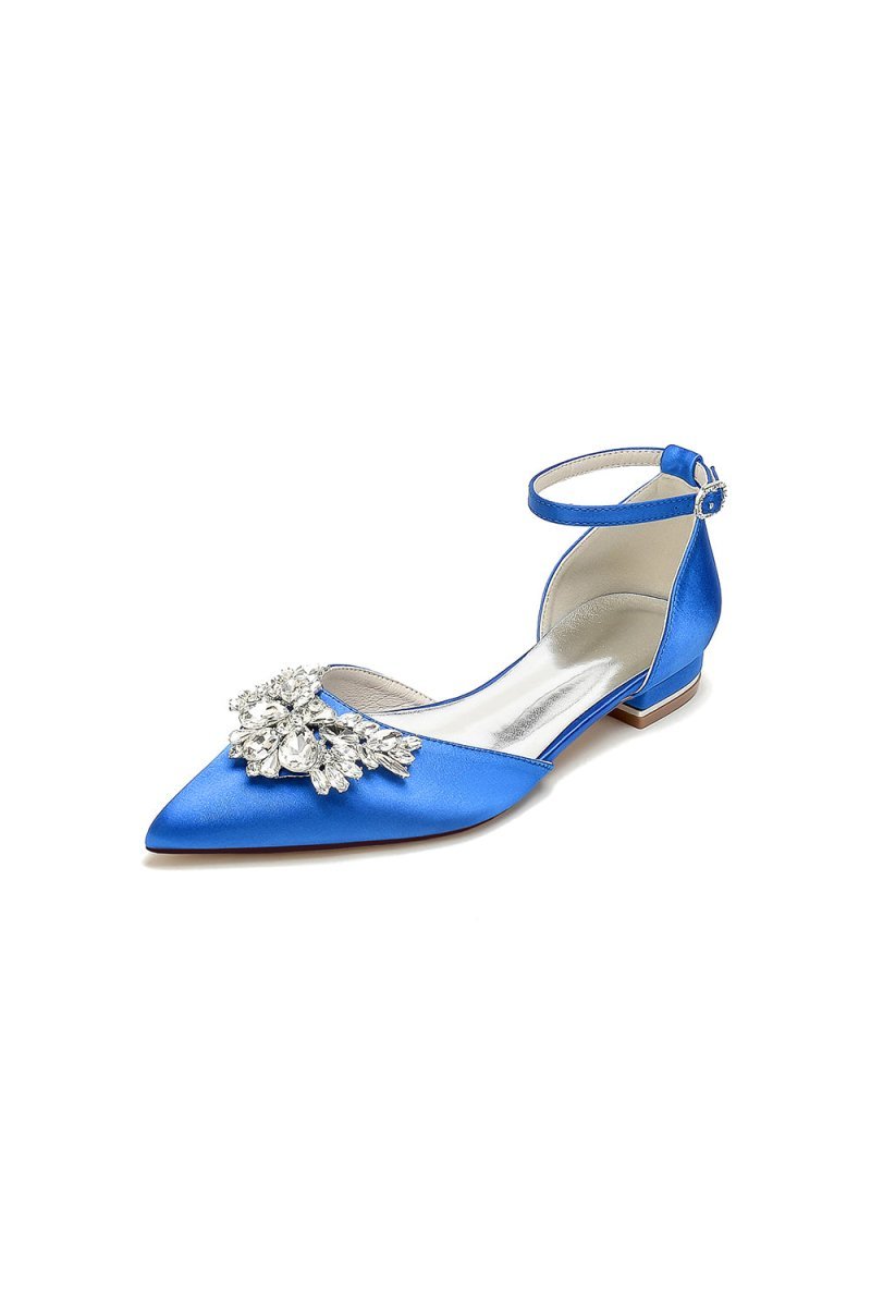 Rhinestone Pointed Toe Ankle Strap Kitten Heels - BOLODOO