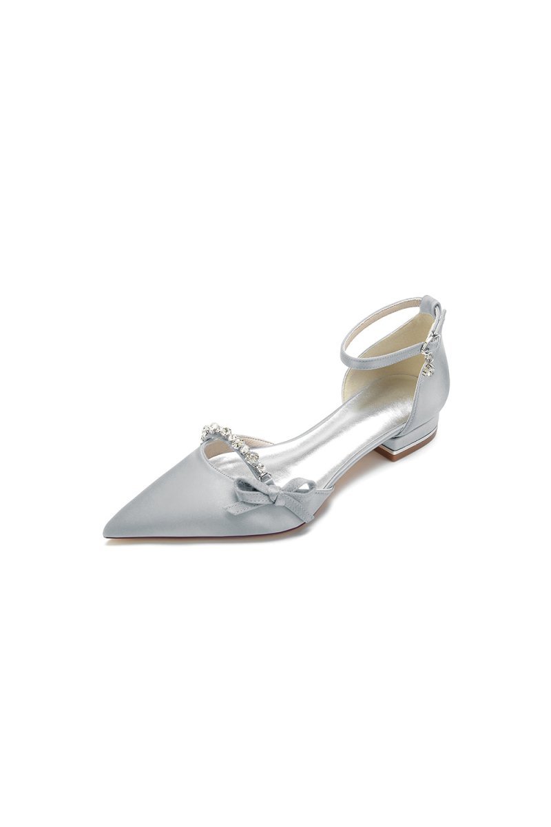 Rhinestone Pointed Toe Kitten Heels With Bow - BOLODOO
