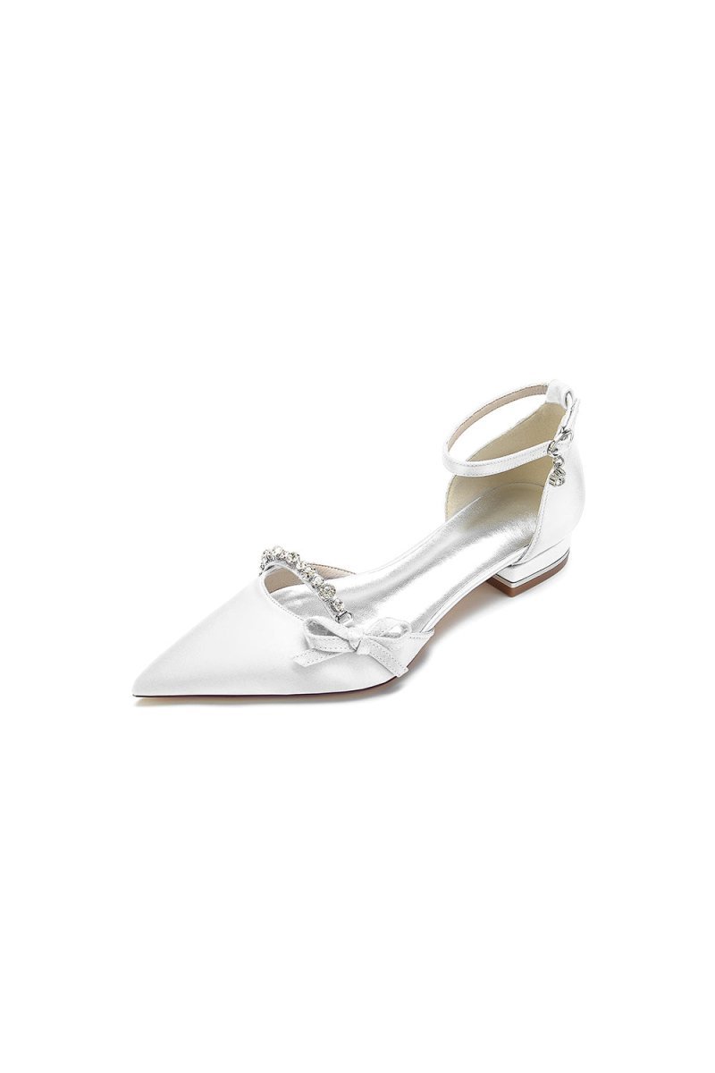 Rhinestone Pointed Toe Kitten Heels With Bow - BOLODOO