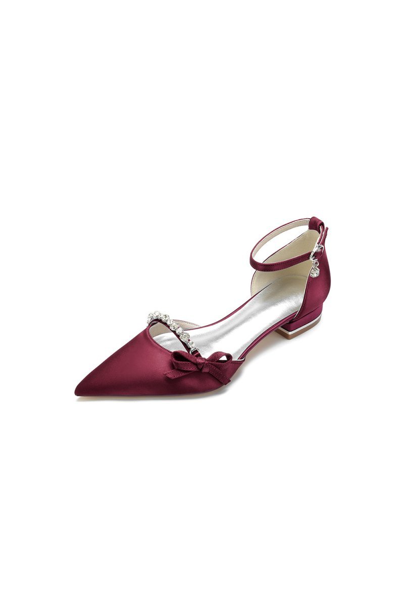 Rhinestone Pointed Toe Kitten Heels With Bow - BOLODOO