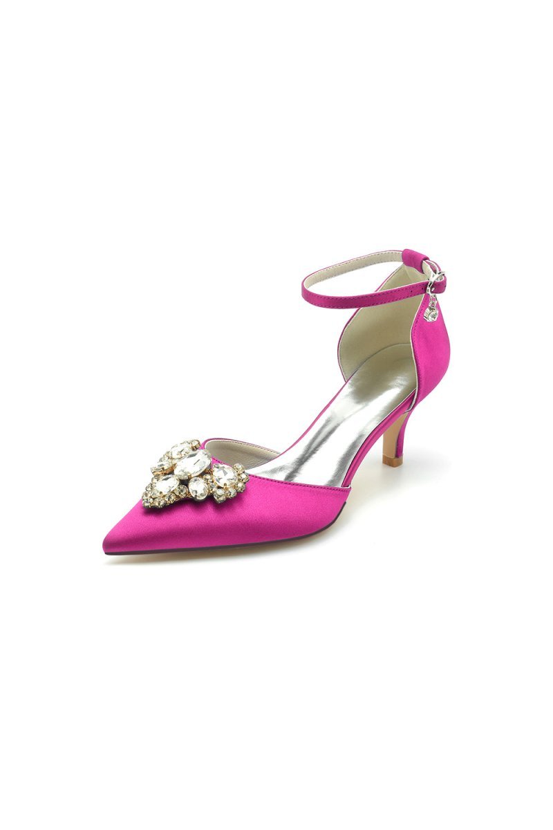 Rhinestone Pointed Toe Kitten Heels With Rhinestone - BOLODOO