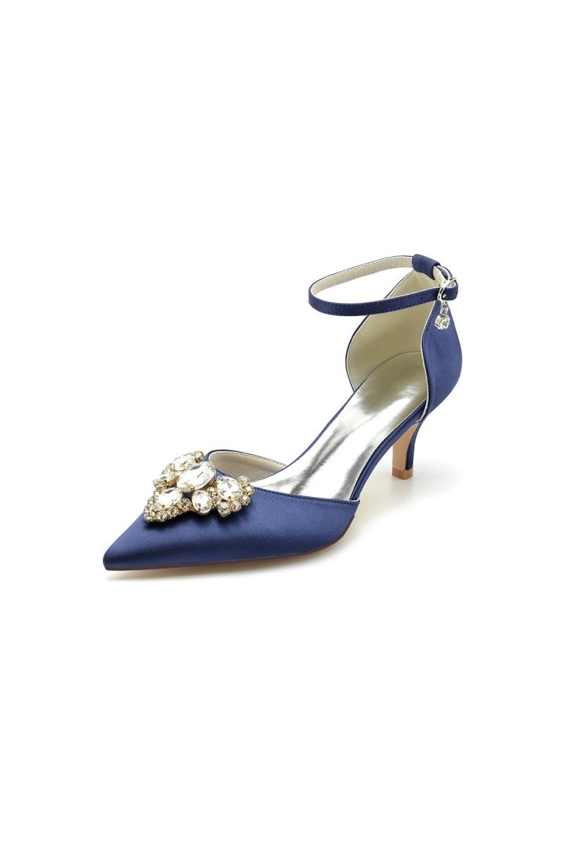 Rhinestone Pointed Toe Kitten Heels With Rhinestone - BOLODOO