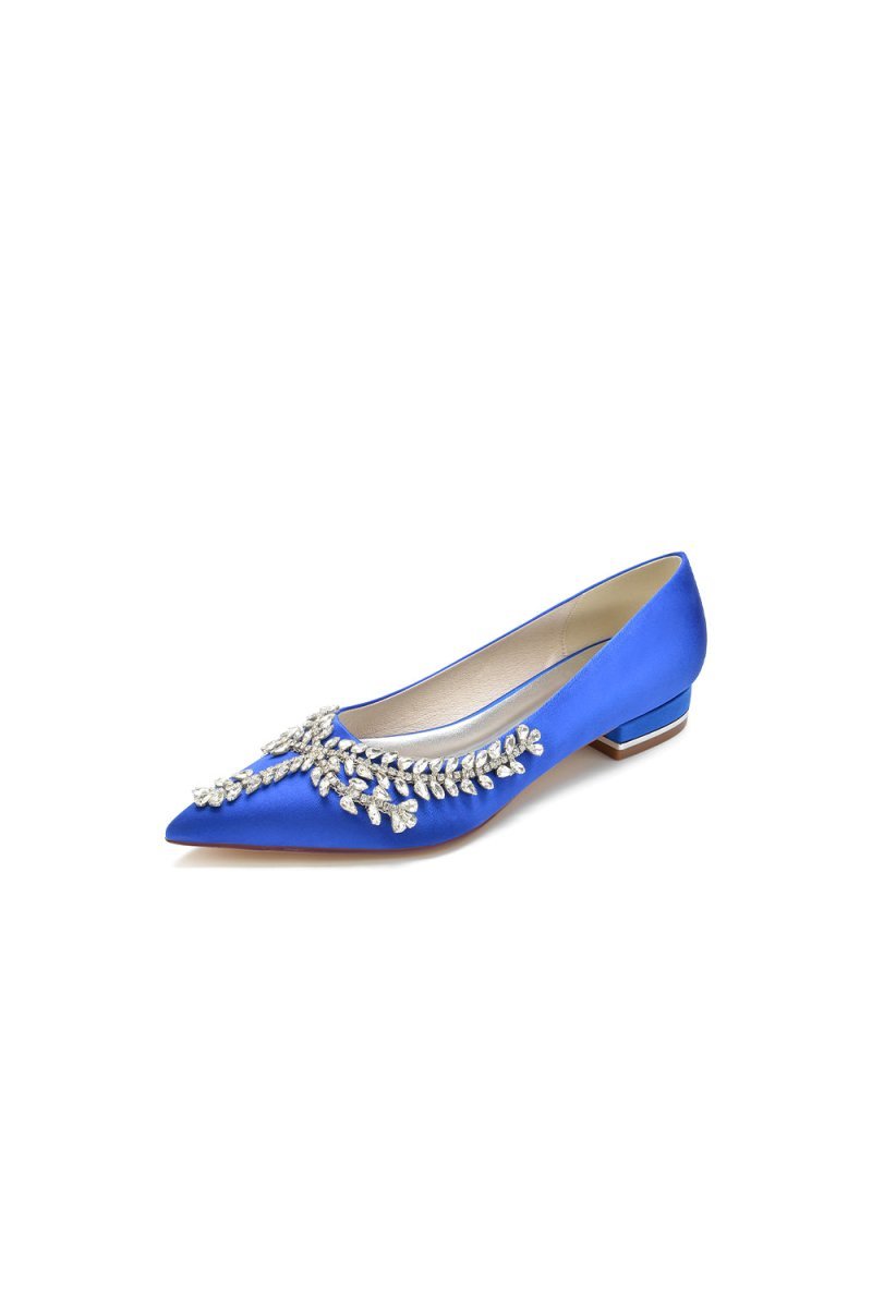 Rhinestone Pointed Toe Kitten Heels - BOLODOO