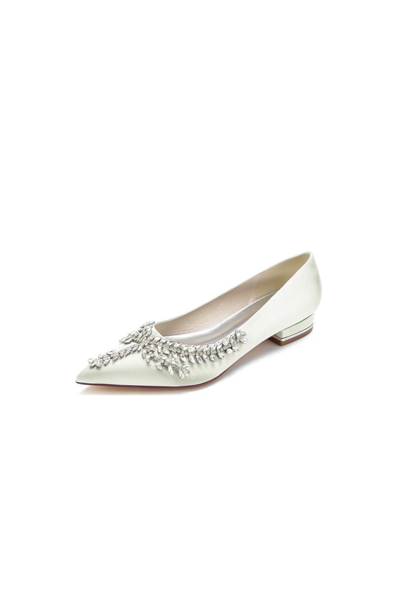 Rhinestone Pointed Toe Kitten Heels - BOLODOO