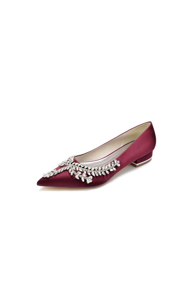 Rhinestone Pointed Toe Kitten Heels - BOLODOO
