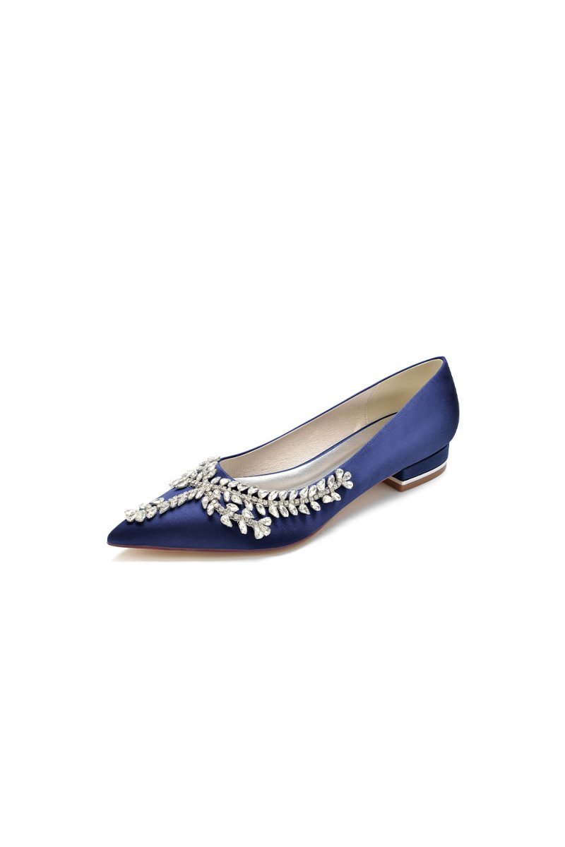 Rhinestone Pointed Toe Kitten Heels - BOLODOO
