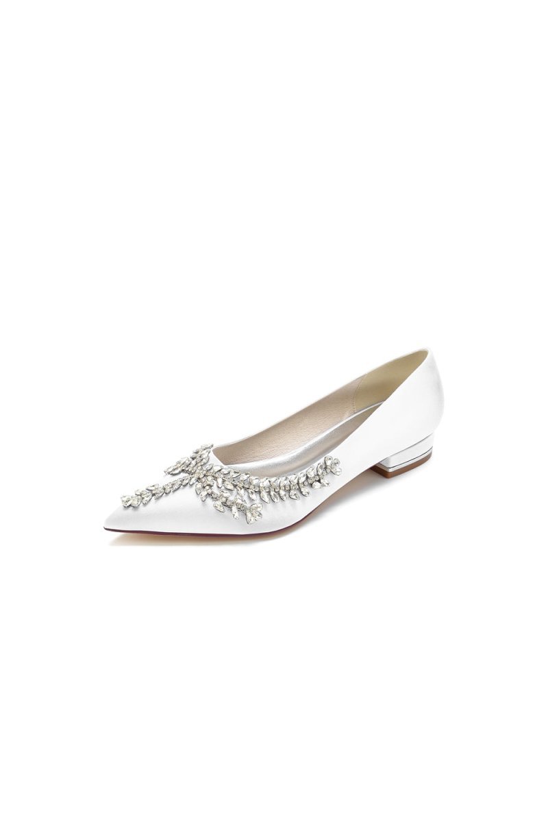 Rhinestone Pointed Toe Kitten Heels - BOLODOO