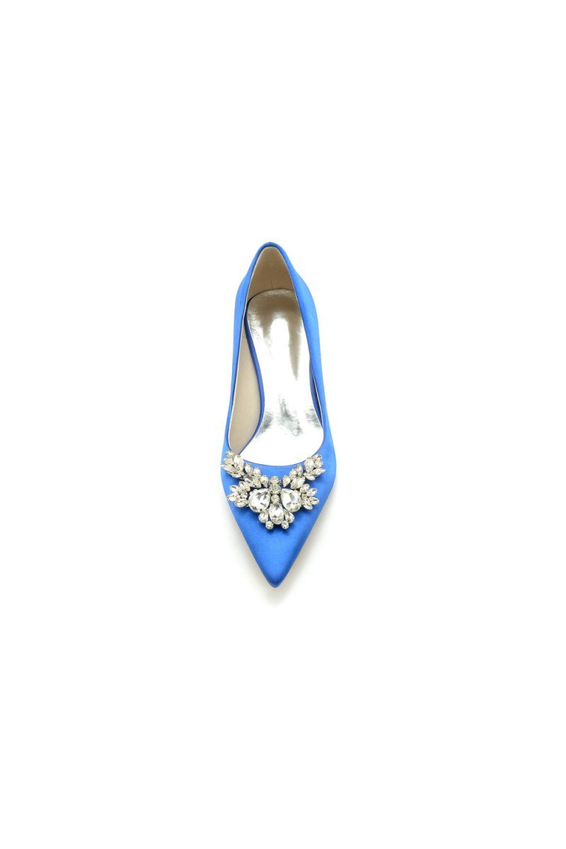 Rhinestone Pointed Toe Satin Kitten Heels