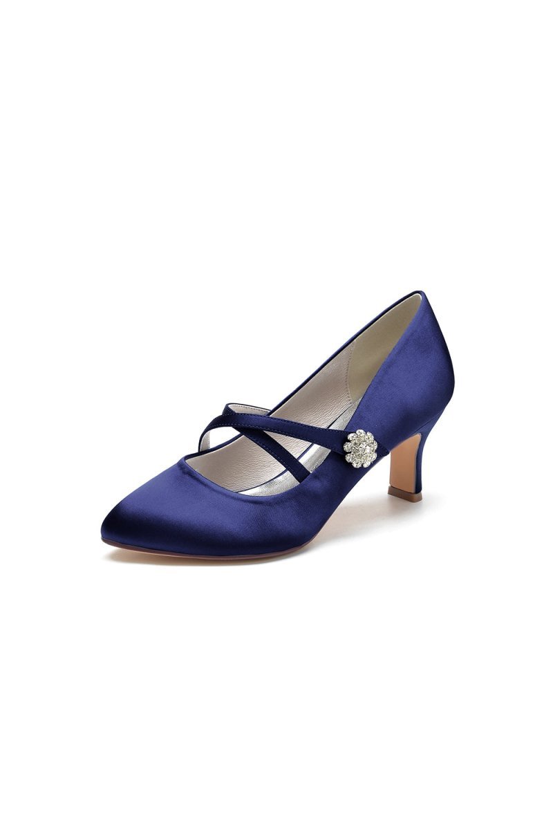 Rhinestone Pointed Toe Satin Stiletto Heels - BOLODOO