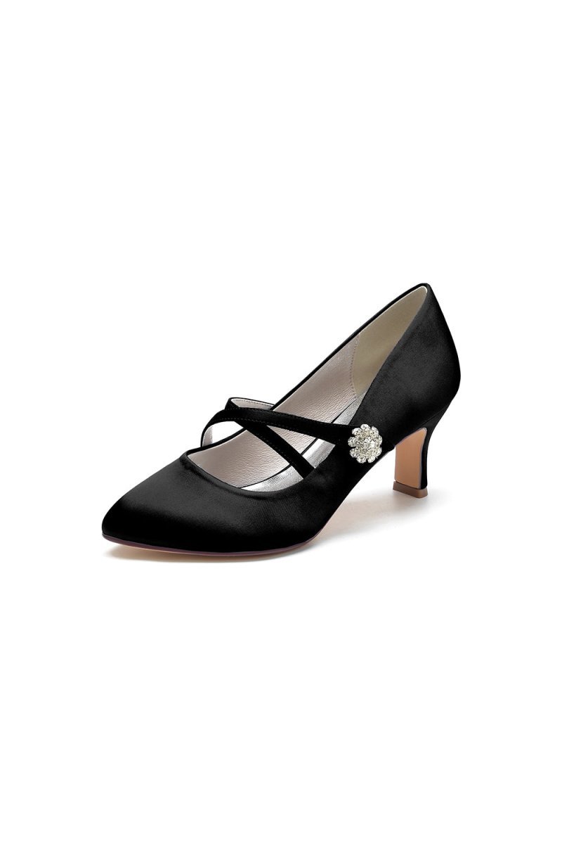 Rhinestone Pointed Toe Satin Stiletto Heels - BOLODOO