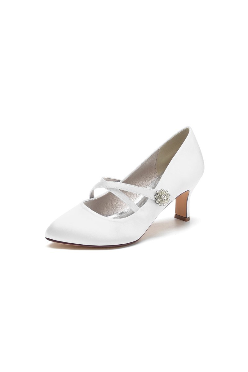 Rhinestone Pointed Toe Satin Stiletto Heels - BOLODOO
