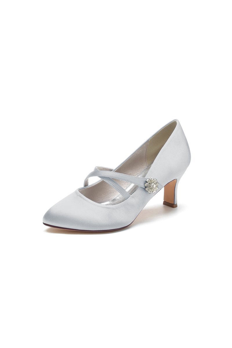 Rhinestone Pointed Toe Satin Stiletto Heels - BOLODOO