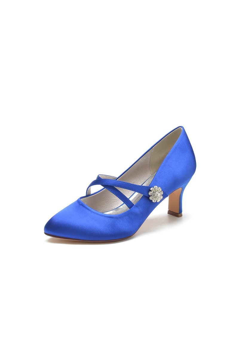 Rhinestone Pointed Toe Satin Stiletto Heels - BOLODOO