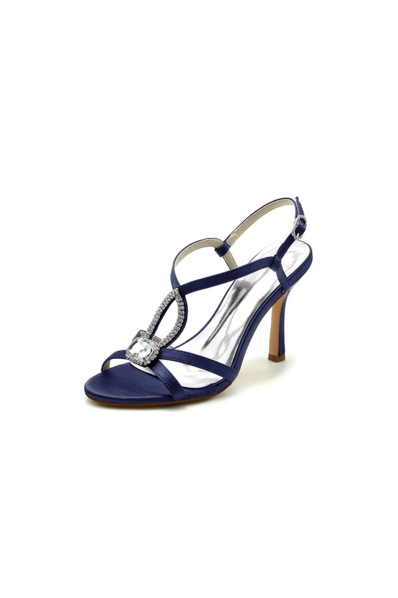 Rhinestone Satin Open Toe High Heels - BOLODOO