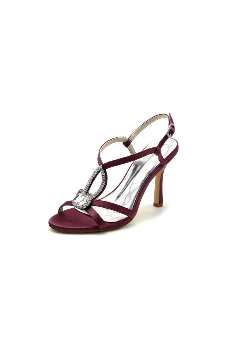 Rhinestone Satin Open Toe High Heels - BOLODOO