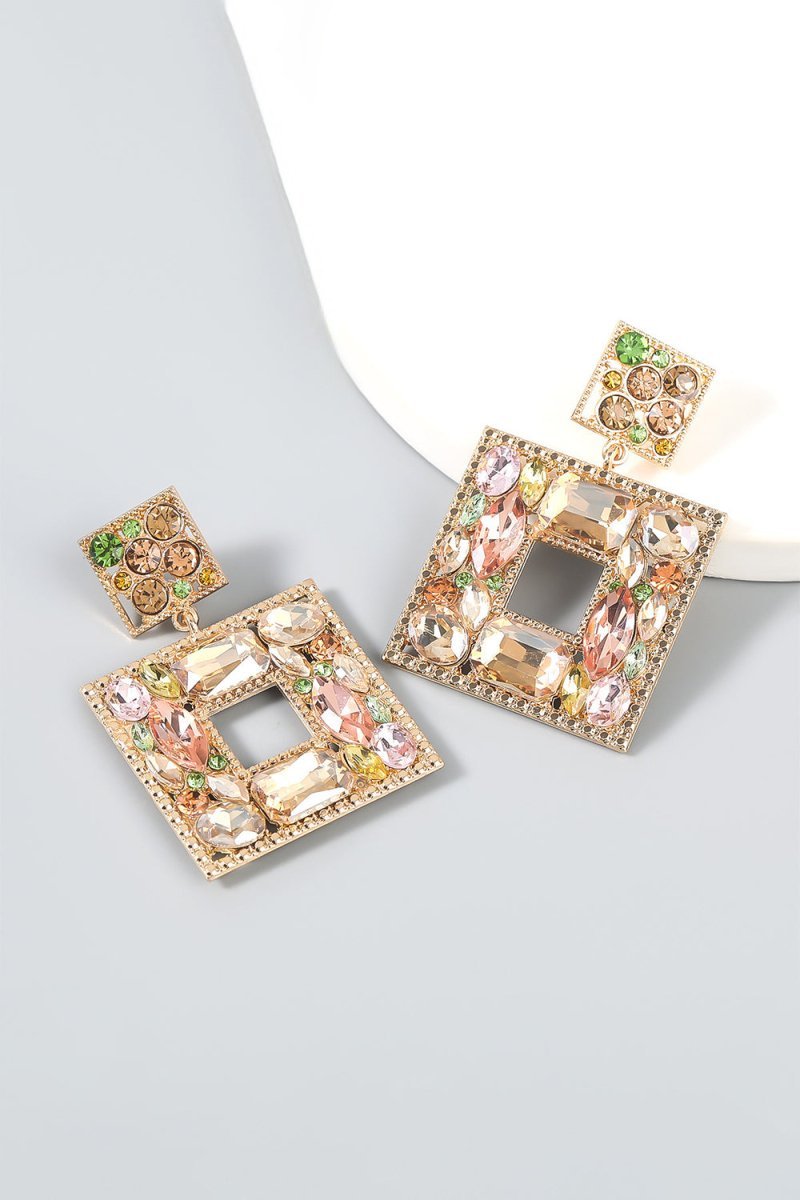 Rhinestone Square Statement Dangle Earrings - BOLODOO