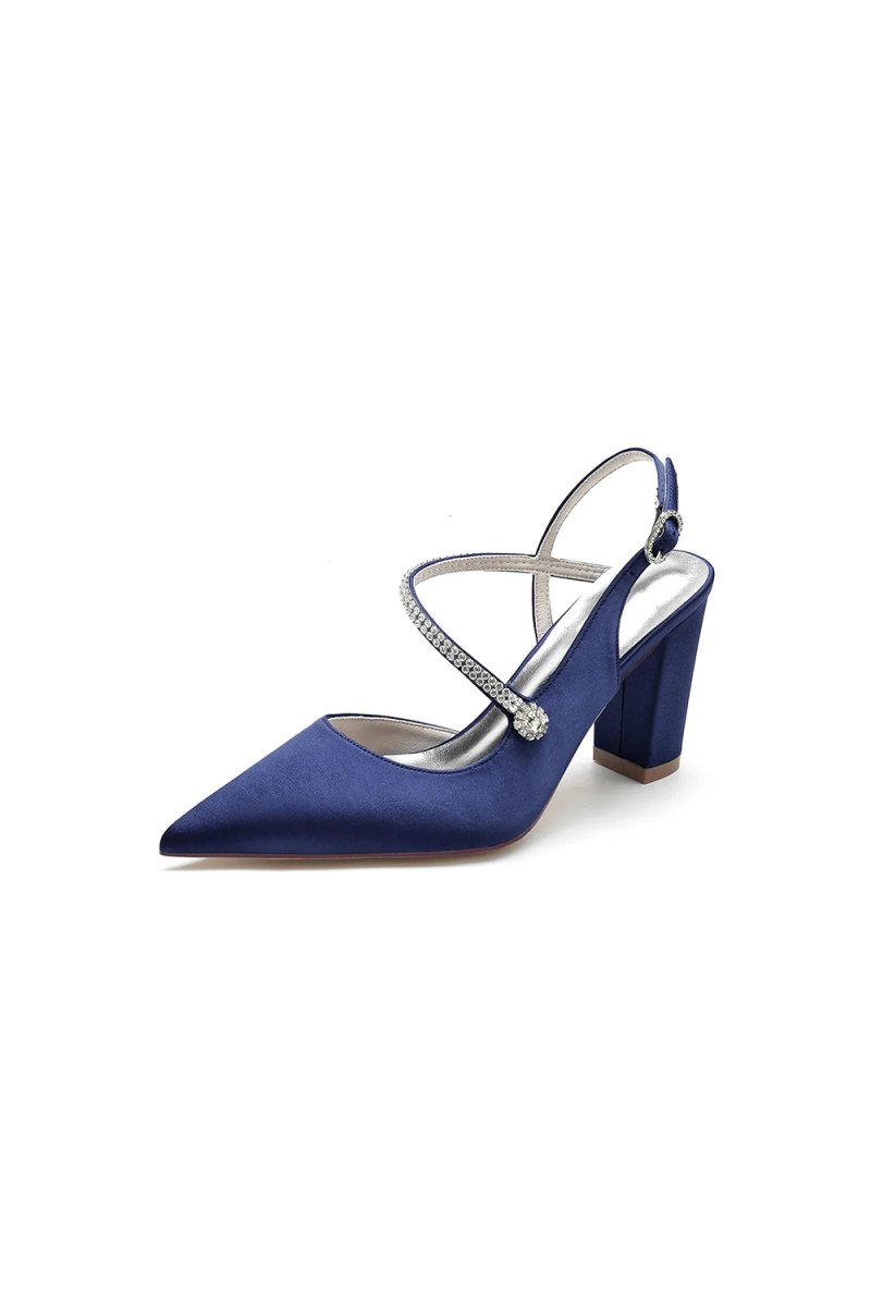 Rhinestone Strap Block Heel Sandals - BOLODOO