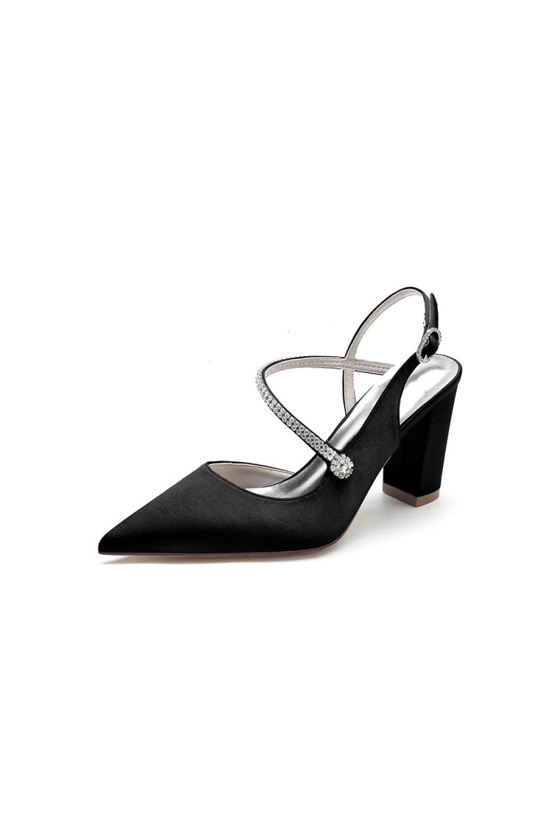 Rhinestone Strap Block Heel Sandals - BOLODOO