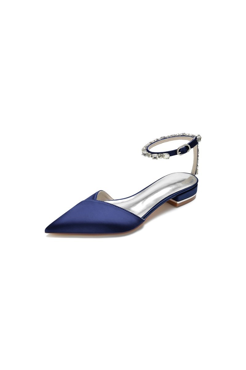 Rhinestone Strap Cocktail Pointed Toe Flats - BOLODOO