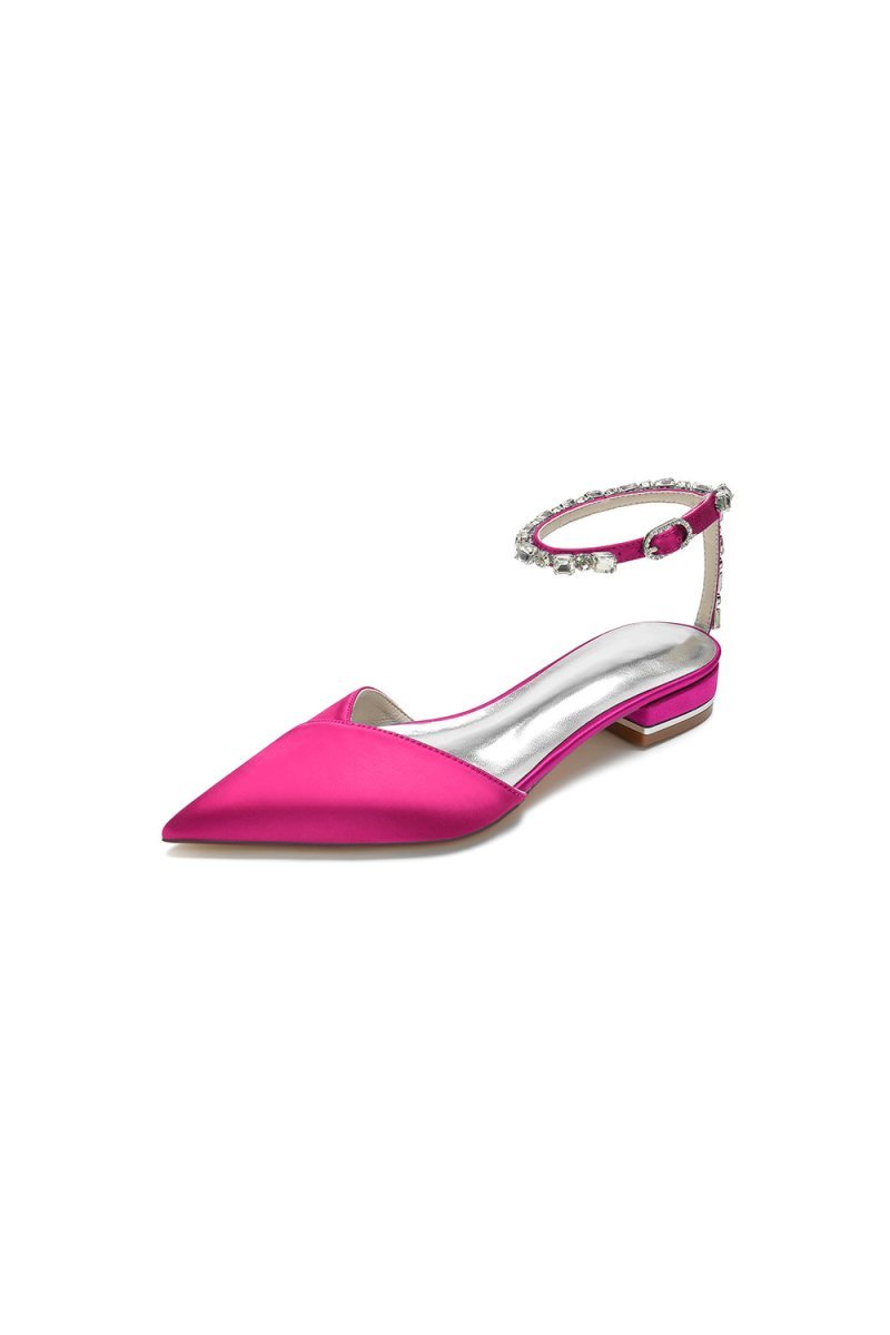 Rhinestone Strap Cocktail Pointed Toe Flats - BOLODOO