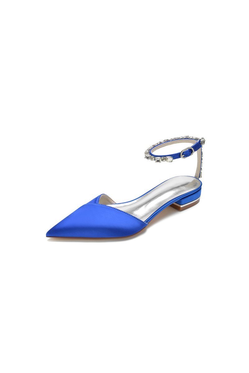 Rhinestone Strap Cocktail Pointed Toe Flats - BOLODOO