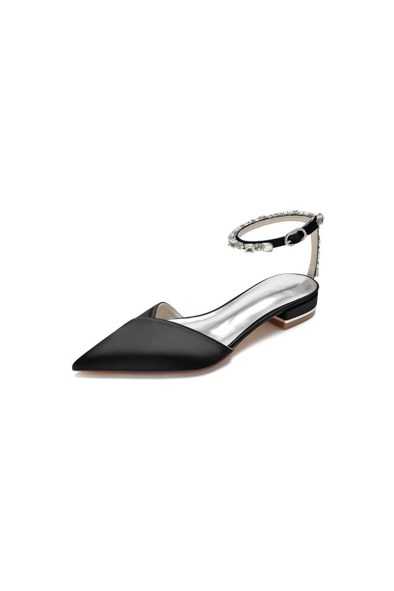 Rhinestone Strap Cocktail Pointed Toe Flats - BOLODOO