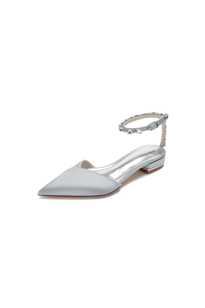 Rhinestone Strap Cocktail Pointed Toe Flats - BOLODOO
