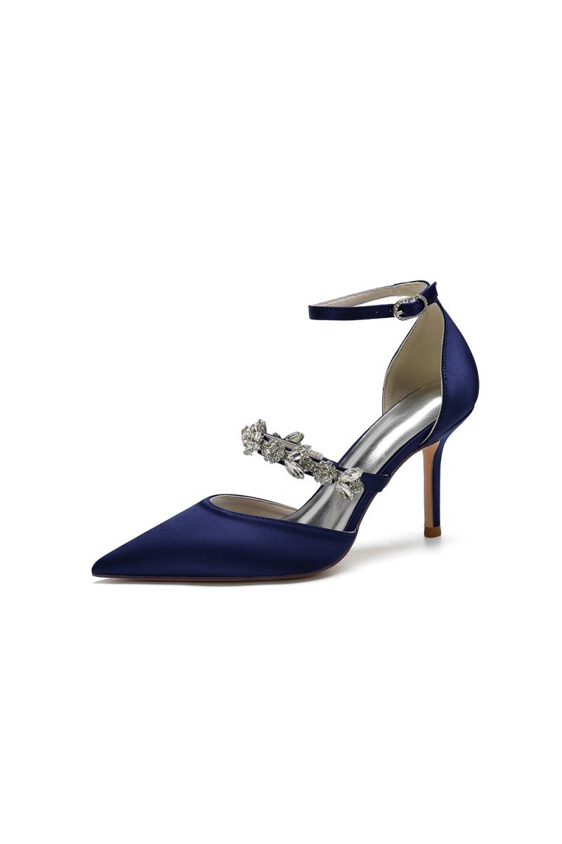 Satin High Heels with Rhinestone Strap - BOLODOO