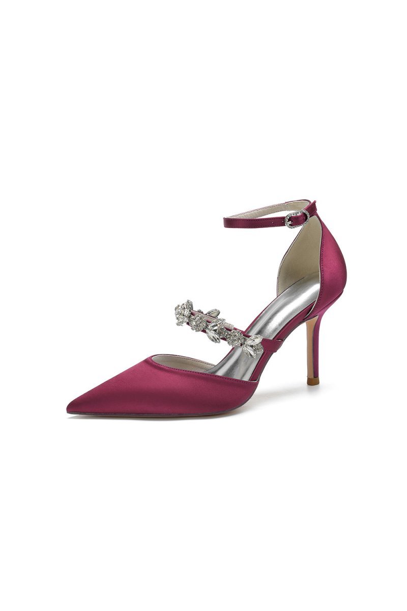 Satin High Heels with Rhinestone Strap - BOLODOO