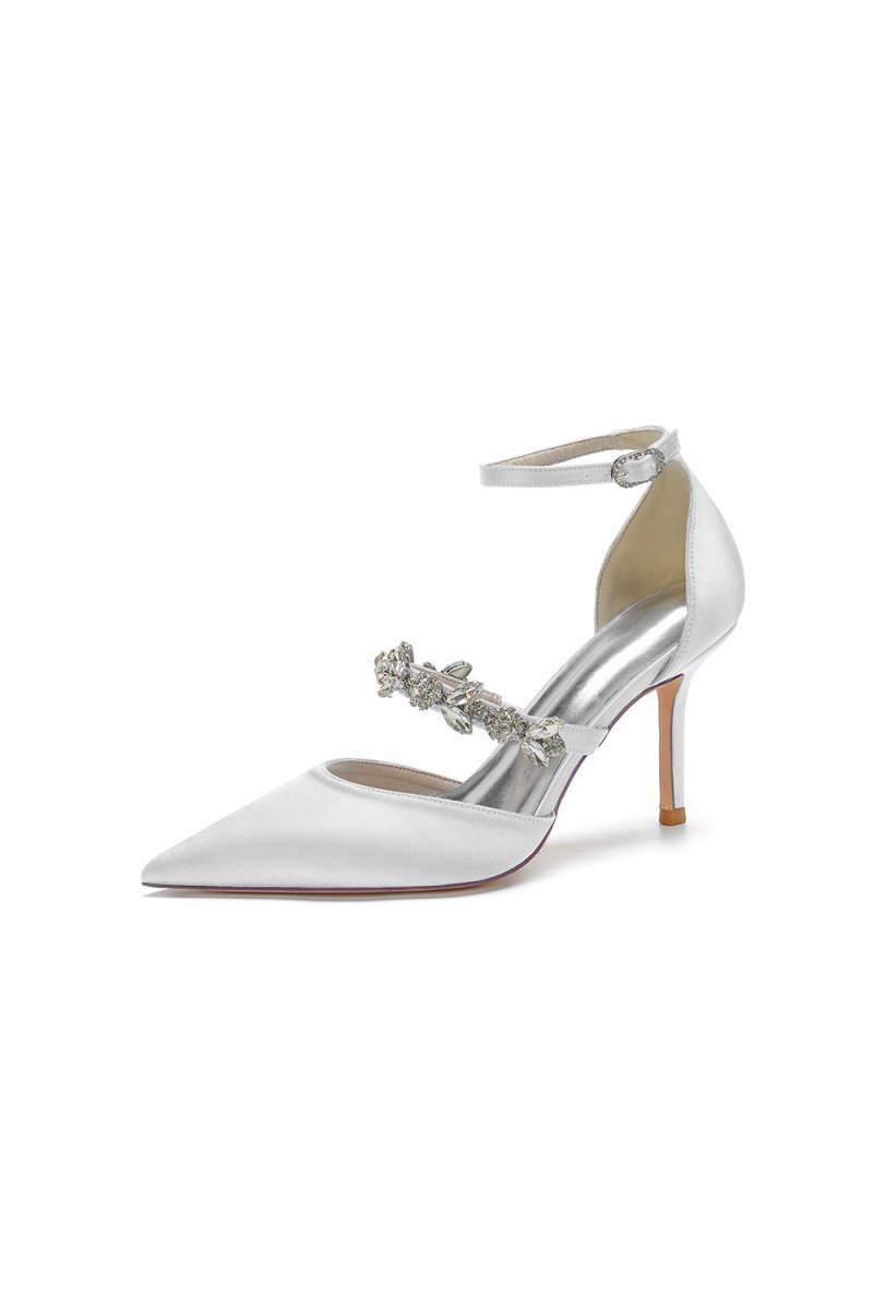 Satin High Heels with Rhinestone Strap - BOLODOO