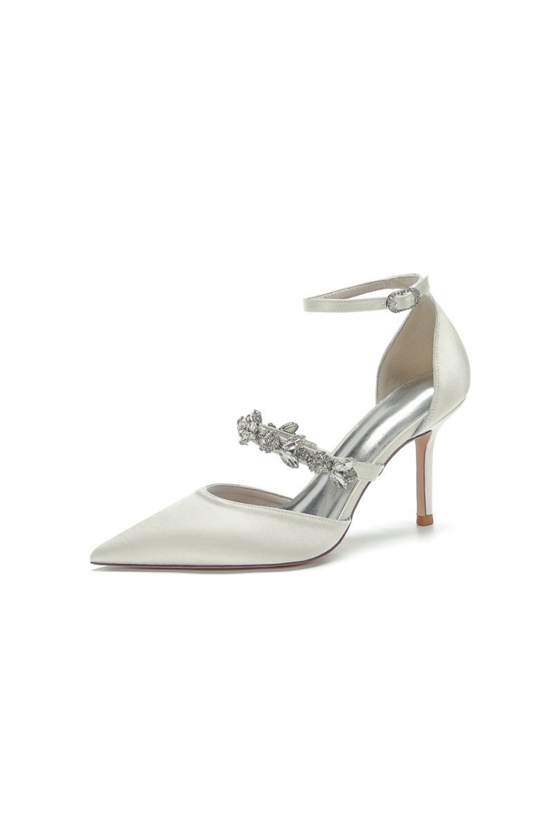 Satin High Heels with Rhinestone Strap - BOLODOO
