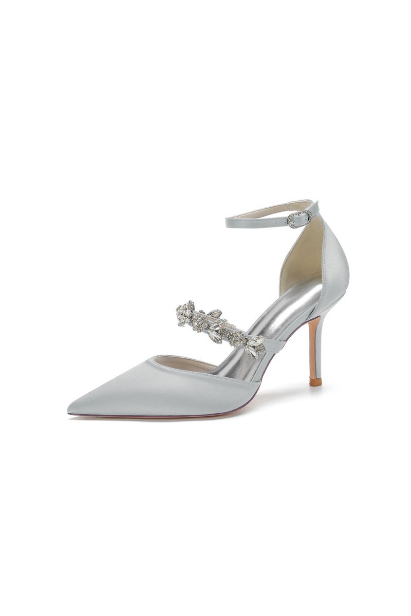 Satin High Heels with Rhinestone Strap - BOLODOO