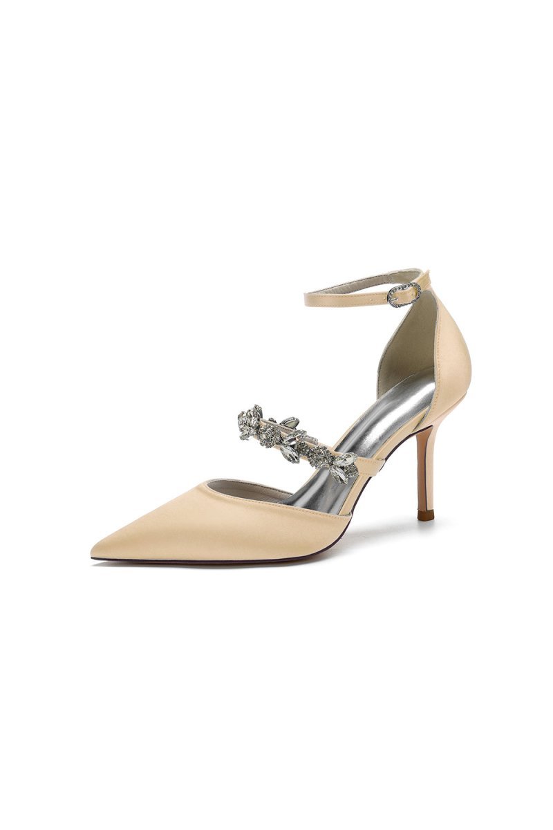 Satin High Heels with Rhinestone Strap - BOLODOO