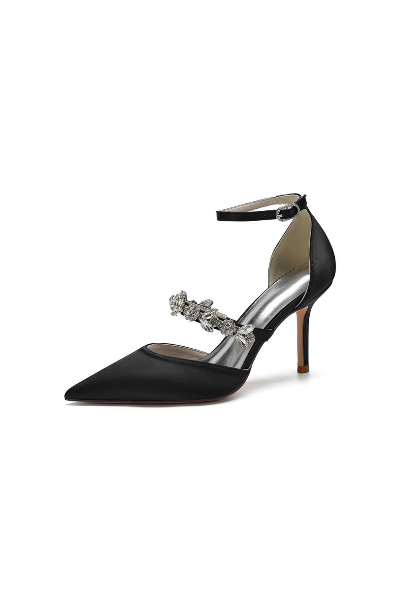 Satin High Heels with Rhinestone Strap - BOLODOO