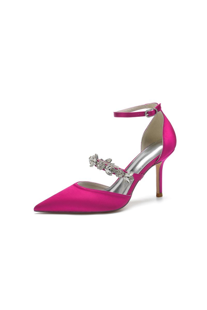 Satin High Heels with Rhinestone Strap - BOLODOO