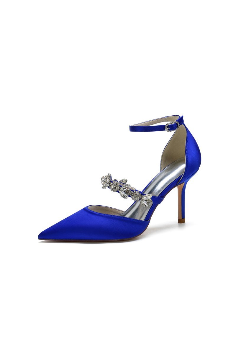 Satin High Heels with Rhinestone Strap - BOLODOO