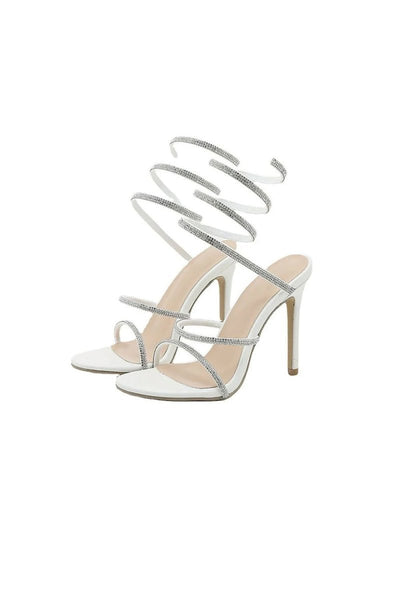 Rhinestone Toe Stiletto White High Heels - BOLODOO
