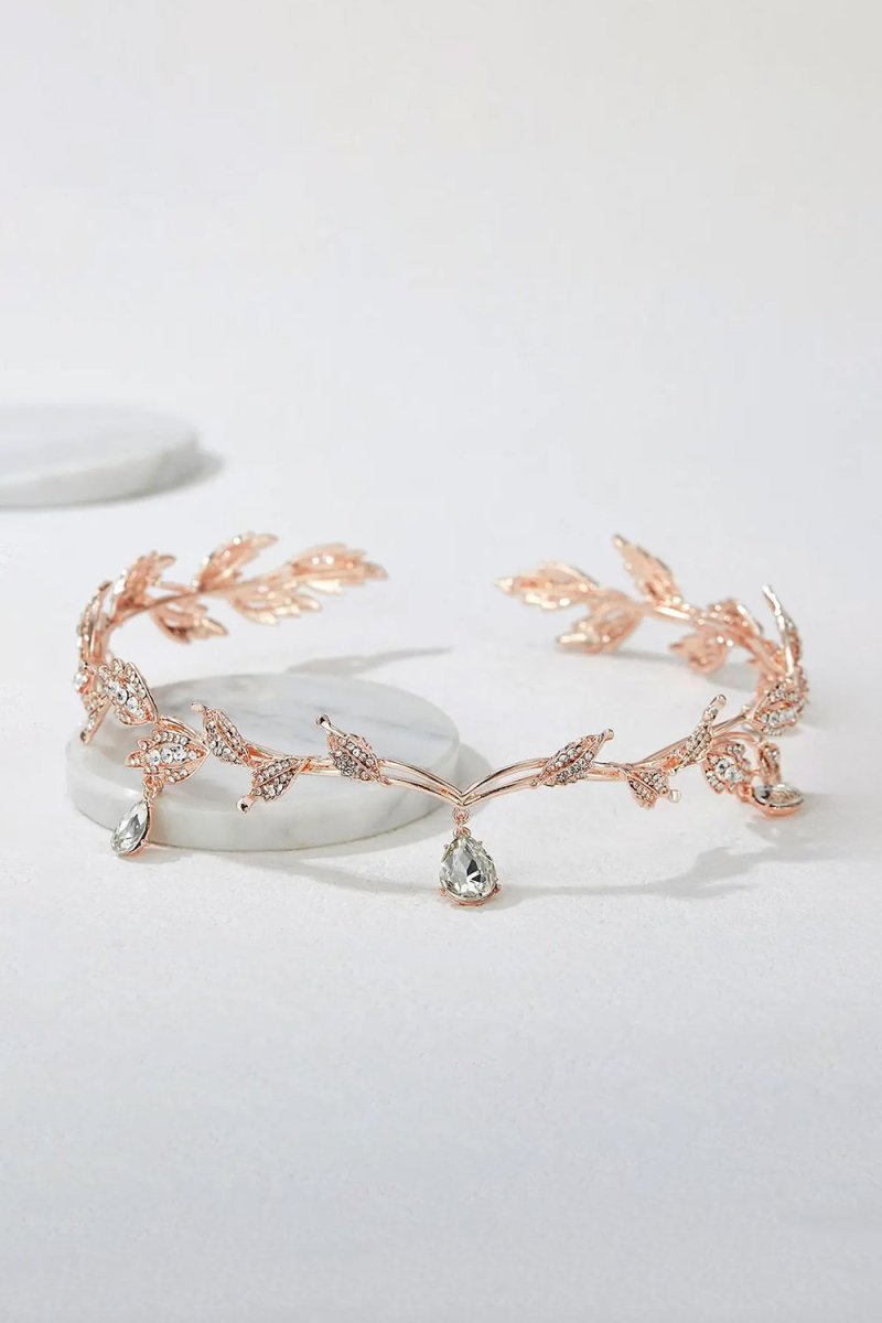 Rose Gold Leaf Crystal Crown - BOLODOO