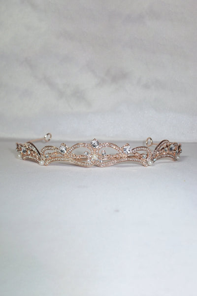 Gold Rhinestone Pearl Wedding Tiara