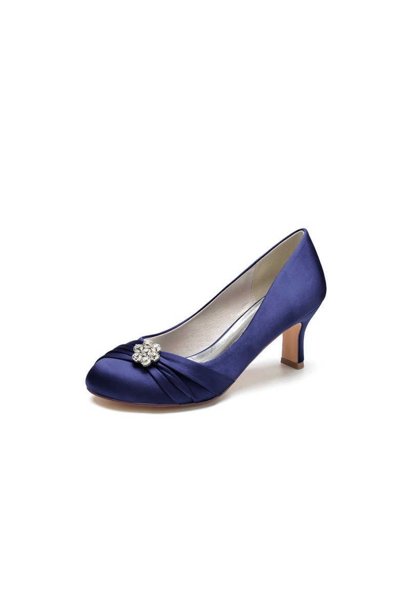 Round Toe Crystal Flower Chunky Heels - BOLODOO