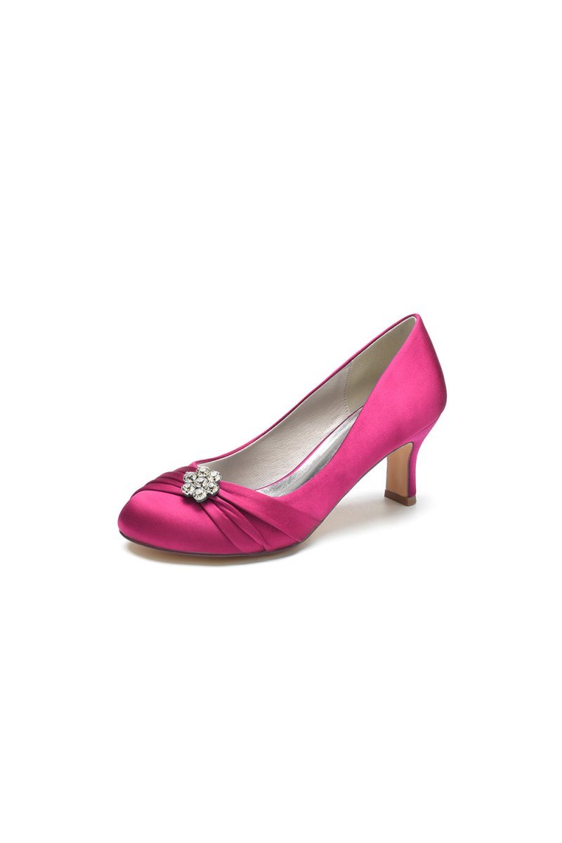 Round Toe Crystal Flower Chunky Heels - BOLODOO