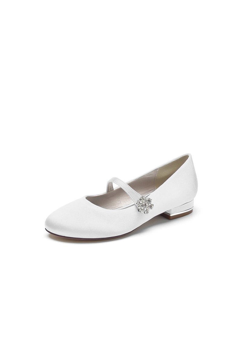 Round Toe Crystal Flower Flats - BOLODOO