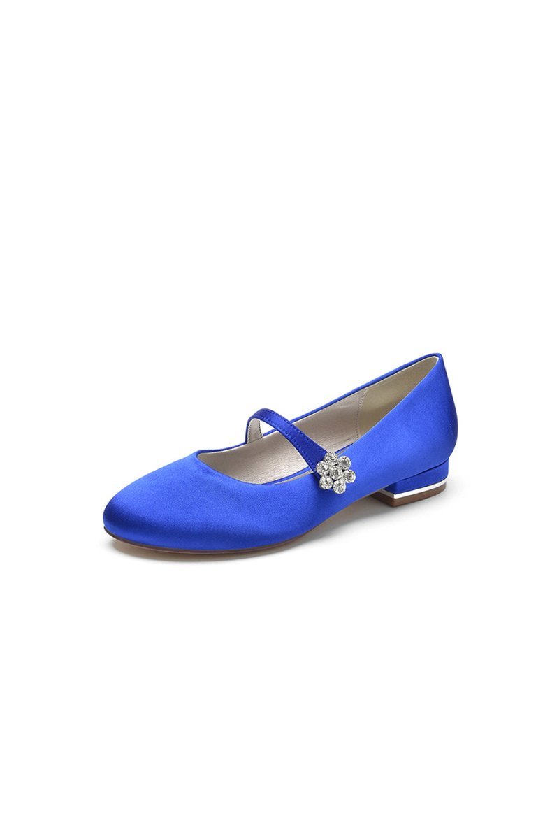 Round Toe Crystal Flower Flats - BOLODOO