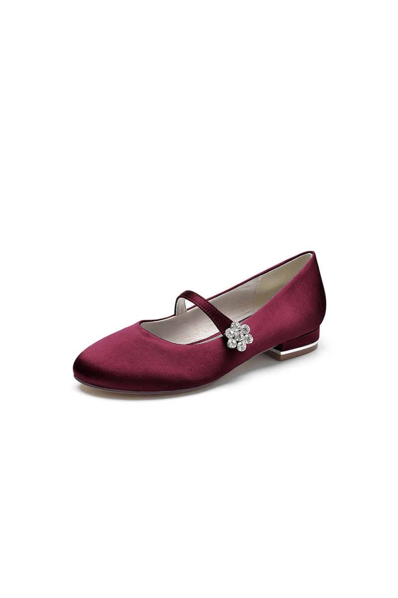 Round Toe Crystal Flower Flats - BOLODOO