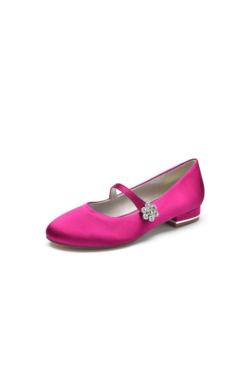 Round Toe Crystal Flower Flats - BOLODOO