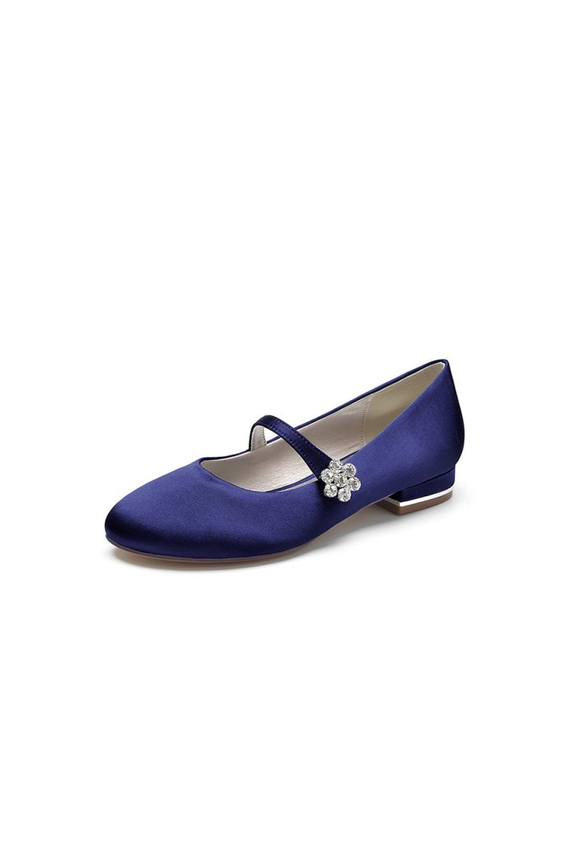 Round Toe Crystal Flower Flats - BOLODOO